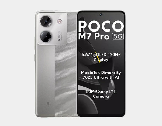 The Xiaomi Poco M7 Pro 5G Dual SIM 256GB 8GB Silver is a sleek, silver device with powerful internal components. It offers flagship features like an AMOLED display, 5G speed, and a large storage capacity at an incredible price.