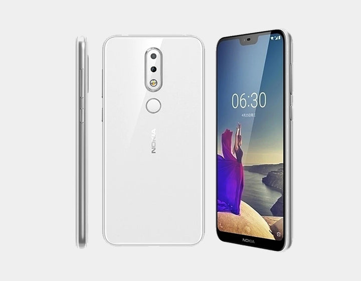 Nokia 6.1 Plus white smartphone back and front with thin side profile