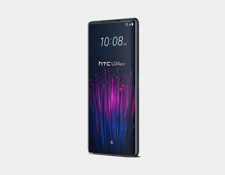 Blue HTC U24 pro smartphone side profile with buttons visible along the edge