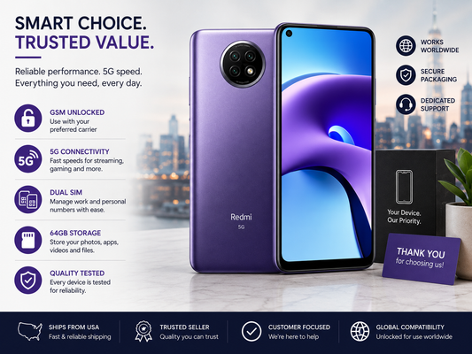 Xiaomi Redmi Note 9T 5G + 4G Volte 64GB / 4GB RAM GSM Unlocked - Daybreak Purple