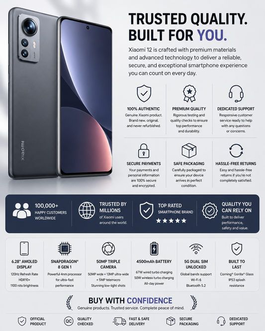 Xiaomi 12 5G Dual SIM 256GB ROM 8GB RAM GSM Unlocked - Gray