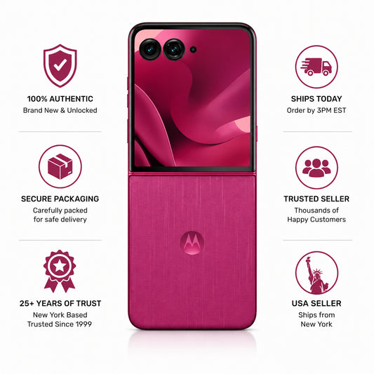 Maroon Motorola flip phone with open clamshell, camera module and inner screen