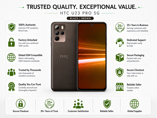 HTC U23 Pro 5G Black HTC smartphone front and back with 5G-ready design
