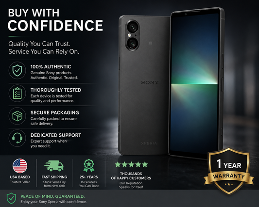 Sony Xperia 5 V 5G Black Sony Xperia smartphone with 1-year warranty badge