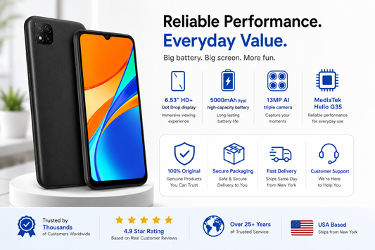 Xiaomi Redmi 9C Smartphone, 3 GB + 64 GB GSM Unlocked - Midnight Grey