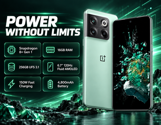 OnePlus Ace Pro 10T Green OnePlus smartphone with multi-lens rear cameras and front display