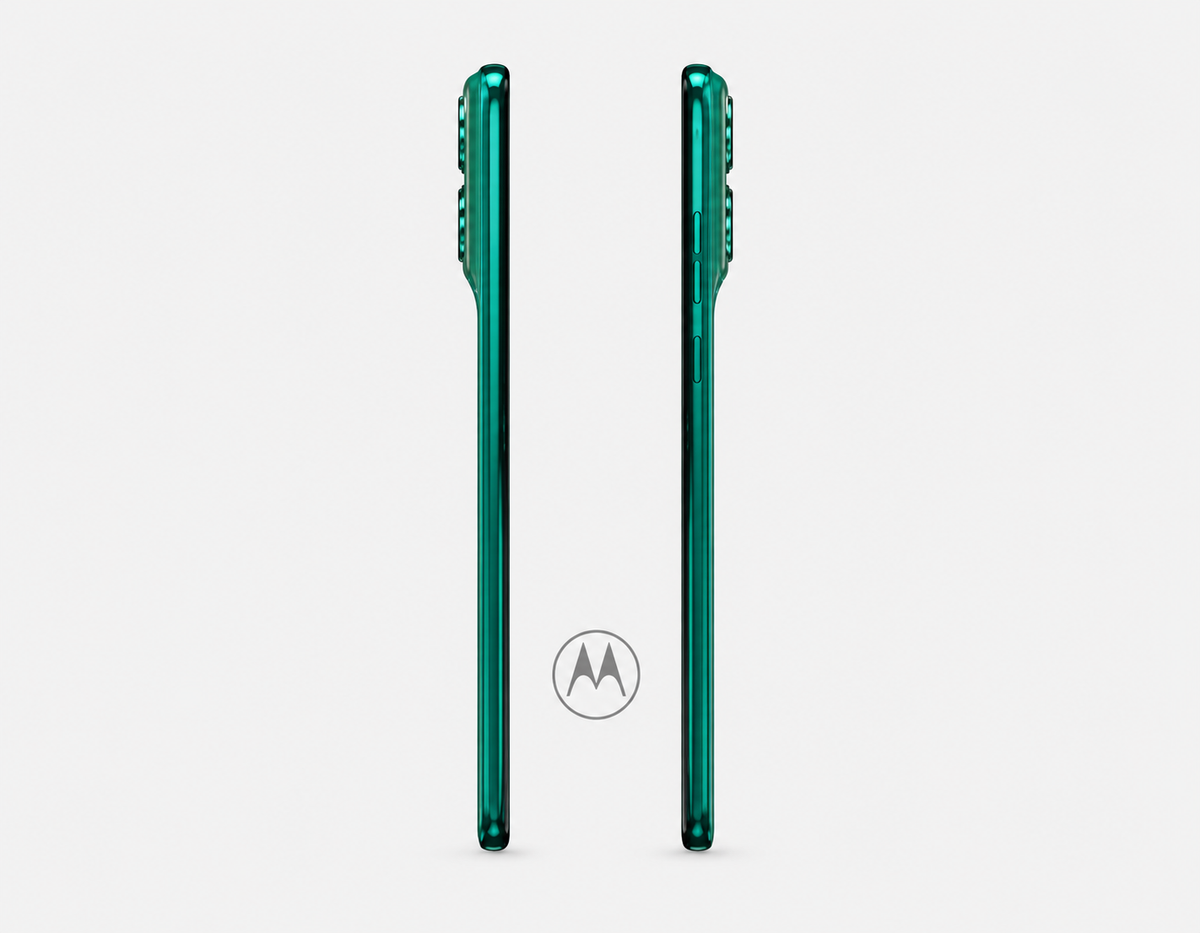 Motorola Moto Edge 70 Fusion 5G Green Motorola smartphone, side view with buttons and slim profile