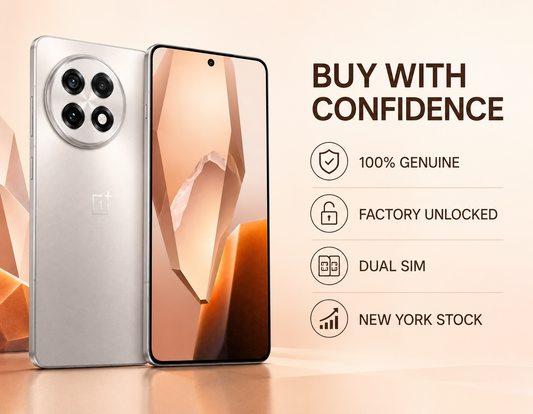 OnePlus 13R 5G Silver smartphone with triple-lens camera on the back and lit display in front