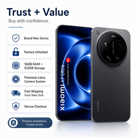 Black factory-unlocked smartphone shown front and back with circular rear camera module.