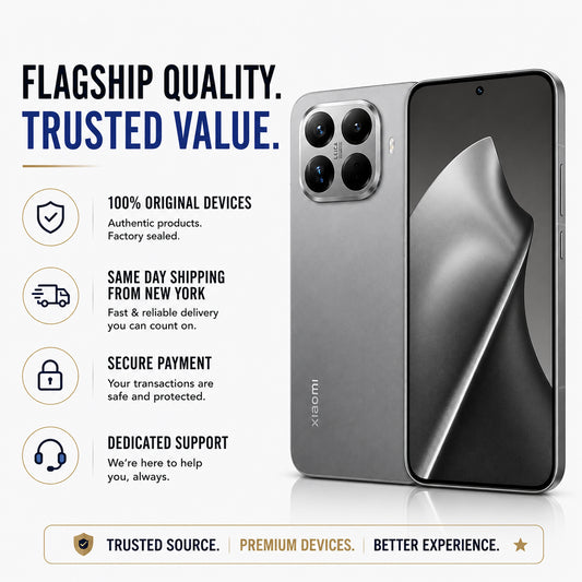 XIAOMI 15T PRO 5G Gray smartphone front and back with quality badges and icons on the side