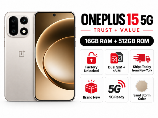 OnePlus 15 5G CPH2749 Dual SIM 512GB ROM 16GB RAM GSM Unlocked - Sand Storm