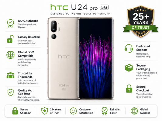 White HTC U24 Pro 5G smartphone with front display and rear cameras visible