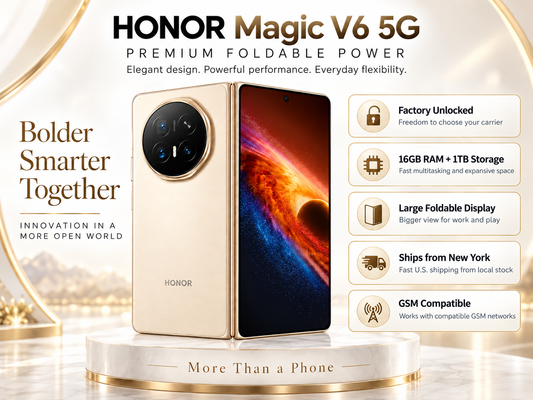 Honor Magic V6 5G 1TB ROM 16GB RAM Dual SIM GSM Unlocked - Gold