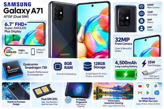 Samsung A71 A715F Dual SIM 128GB/8GB GSM Factory Unlocked - Black