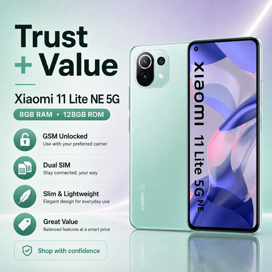 Xiaomi Mi 11 Lite NE 5G 128GB ROM 8GB RAM Dual SIM GSM Unlocked - Mint Green