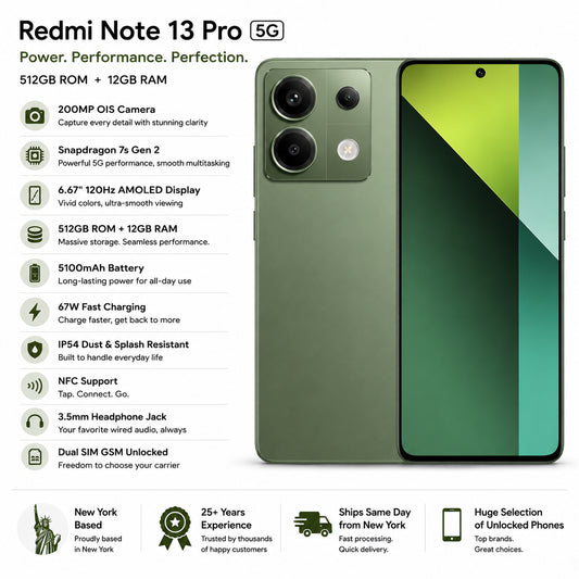 Olive green smartphone with front display and rear camera array