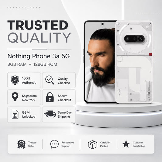 White Nothing Phone 3a 5G front and transparent back shown side by side