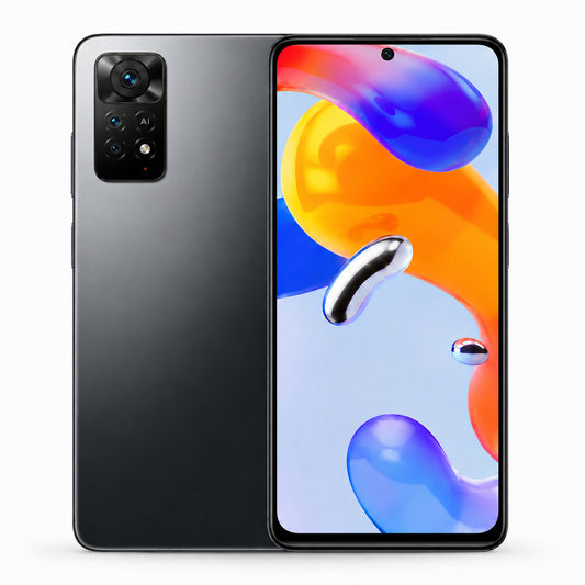 Graphite gray smartphone with dual camera and front display
