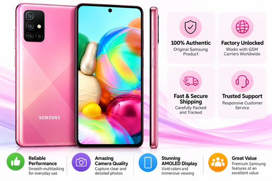 Samsung Galaxy A71 SM-A715F/DS 4G LTE 128GB + 8GB Ram 6.7" US + Global 4G LTE - Prism Crush Pink