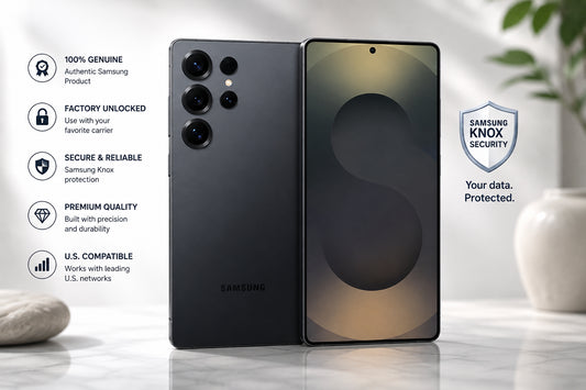 Black Samsung Galaxy S25 Ultra smartphone front and back view with triple rear camera array