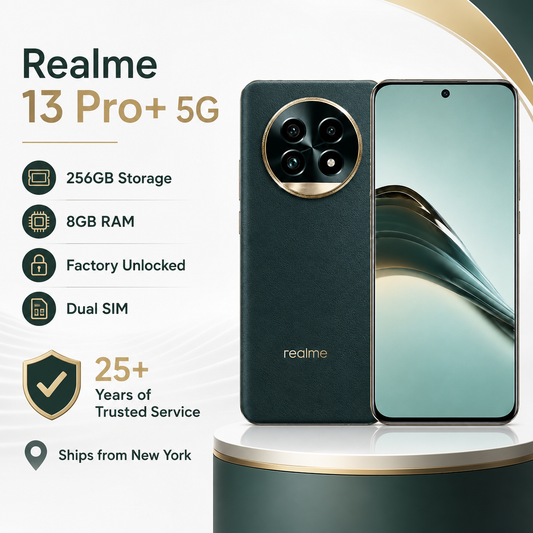 Realme 13 Pro Plus 5G Realme green smartphone with dual cameras and matching front display