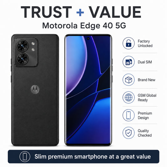 Eclipse Black smartphone with dual rear cameras and front display, premium slim design.