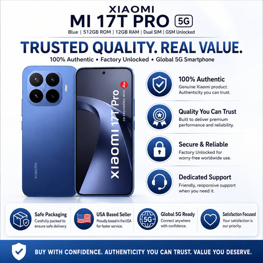 Blue smartphone front and back, centered with quad-camera module and curved screen.
