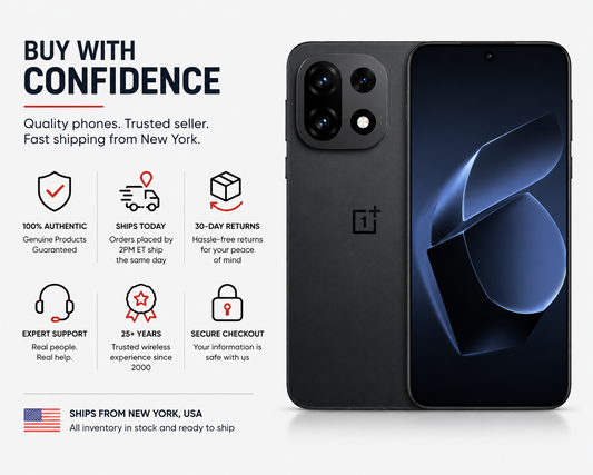 OnePlus 15 5G Black smartphone front and back with dual-camera array