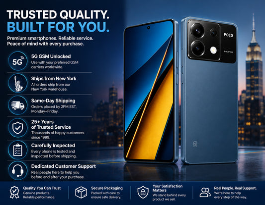 Blue Poco X6 5G smartphone with front display and rear camera array
