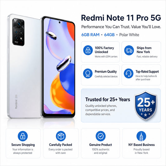 Polar white smartphone front and back shown on a product information graphic.
