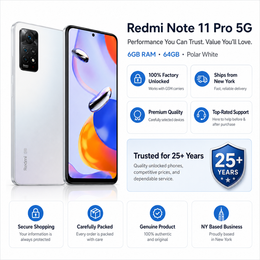 Xiaomi Redmi Note 11 Pro 64GB 6GB RAM Dual SIM GSM Unlocked - Polar White