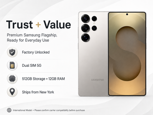 Samsung Galaxy S25 Ultra smartphone shown front and back with gold-toned screen