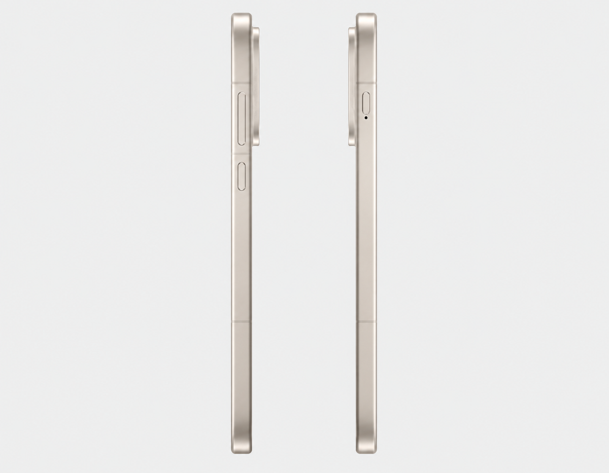 OnePlus 15 5G smartphone side profile in light beige with buttons
