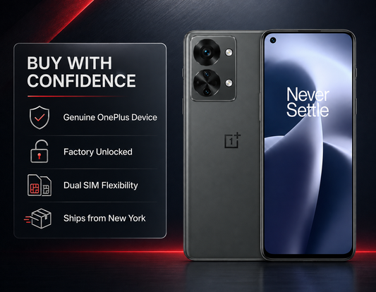 Gray OnePlus Nord 2T smartphone with front screen and rear dual camera