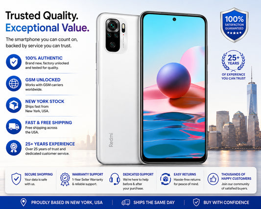 Xiaomi Redmi Note 10 Pebble White smartphone with dual cameras and edge-to-edge front display