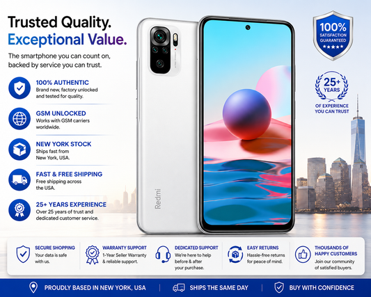 Xiaomi Redmi Note 10 Pebble White smartphone with dual cameras and edge-to-edge front display