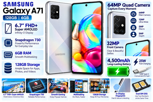 Samsung A71 A715F Dual SIM 128GB/6GB GSM Factory Unlocked - Silver