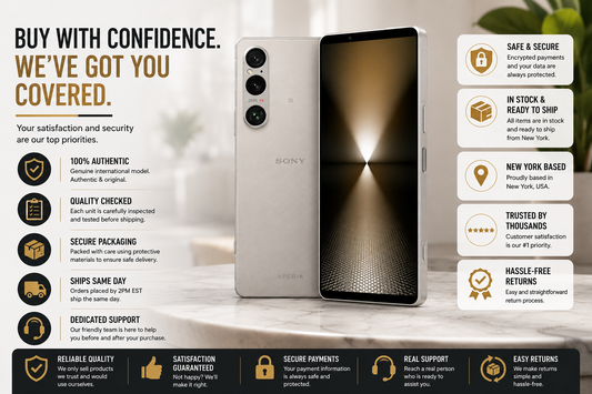 Silver Sony Xperia 1 VI smartphone showing front screen and rear camera module