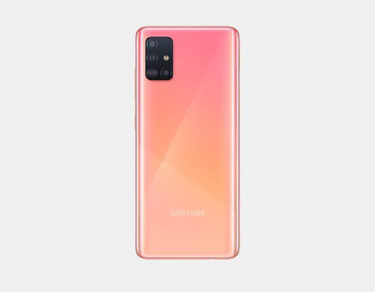 Samsung Galaxy A51 Prism Crush Pink GSM unlocked phone with 128GB storage and 6GB RAM, showing the front display.