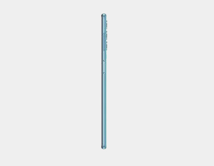 Samsung Galaxy A32 5G smartphone side profile in blue with buttons