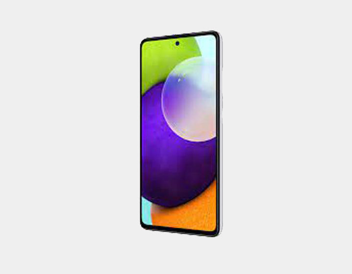Samsung Galaxy A72 A725F-DS 4G GSM unlocked smartphone in Awesome Blue with 256GB storage and 8GB RAM, front view.