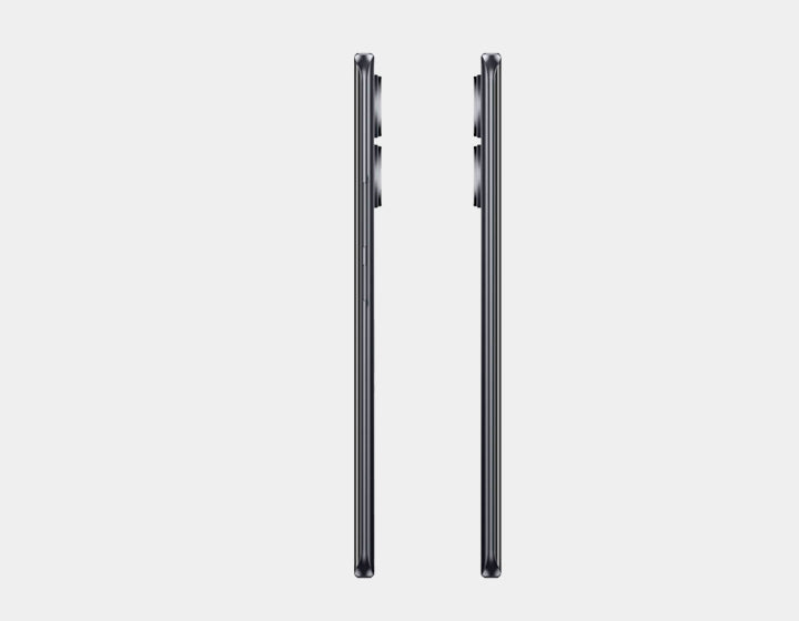 Realme 10 Pro smartphone shown in side profiles, black