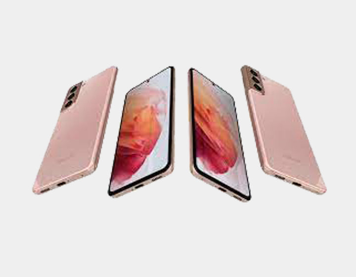 Samsung Galaxy S21 5G GSM unlocked phone in Phantom Pink with 256GB storage and 8GB RAM, front and back views.
