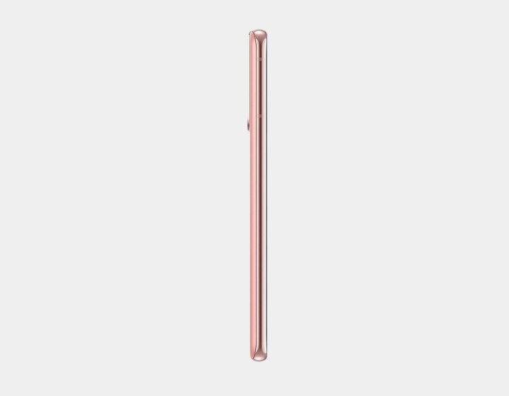 Samsung Galaxy S21 5G smartphone with pink finish, 8GB RAM, 256GB storage, dual SIM, GSM unlocked, front and back views.