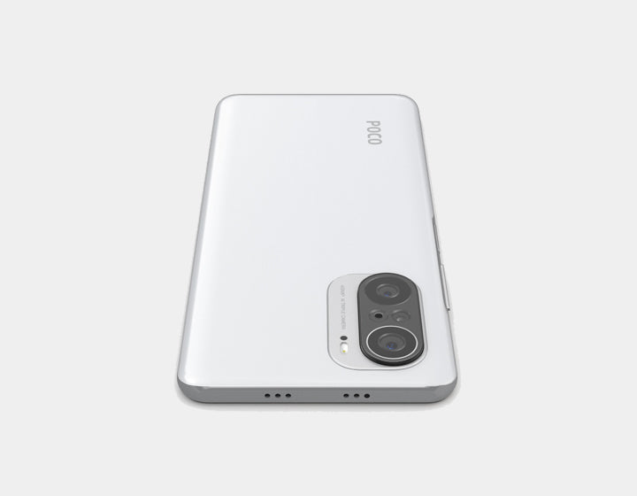 Xiaomi Poco F3 5G smartphone in Arctic White with 256GB storage and 8GB RAM, GSM unlocked, dual SIM, front and back views