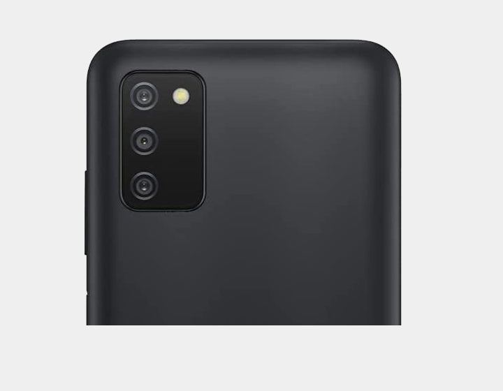 Samsung Galaxy A03S GSM unlocked smartphone in black with 64GB storage and 4GB RAM, shown from the front with screen on.