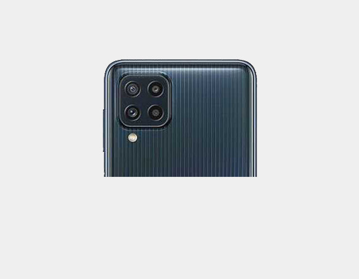 Samsung Galaxy M32 GSM unlocked smartphone in black, showing front view with 64GB storage and 4GB RAM, dual SIM support.