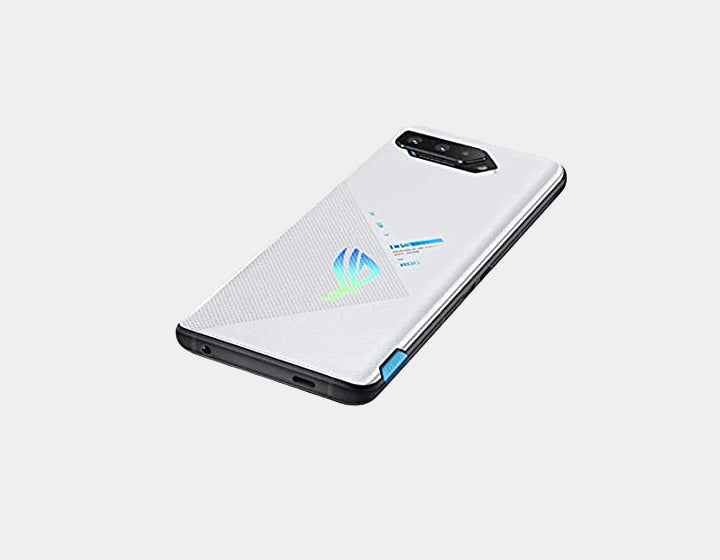 Asus ROG Phone 5 ZS673KS 5G smartphone in white with 128GB storage and 12GB RAM, unlocked GSM mobile device.