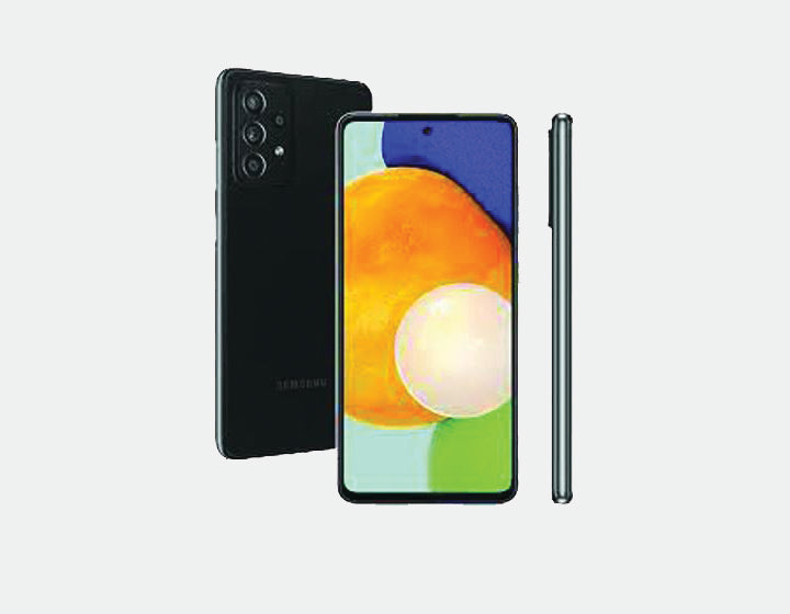 Samsung Galaxy A72 A725F-DS 4G GSM unlocked smartphone in Awesome Black with 256GB storage and 8GB RAM.