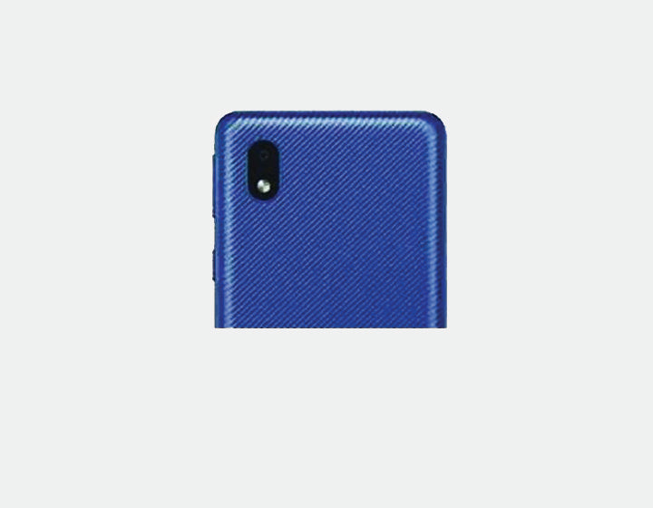 Samsung Galaxy A01 Core GSM unlocked smartphone in blue with 32GB storage and 2GB RAM, showing the front of the device.